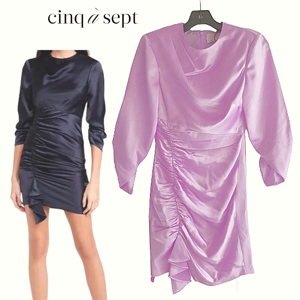 Cinq a Sept NEW Old Money NATALIA Smooth Satin Ruche/Drape Pleats Mini Dress 0